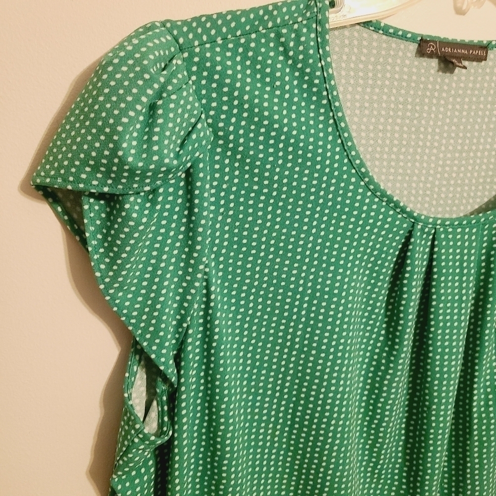 Adrianna Papell | Women's Green Polka Dot Cap Sleeve Blouse (Size XL) - Picture 5 of 12